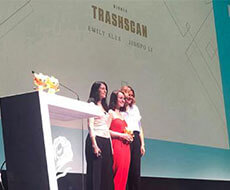 Newhouse advertising student Emily Alek accepting the Cannes Future Lion at the Cannes Lions International Festival of Creativity in Cannes, France.