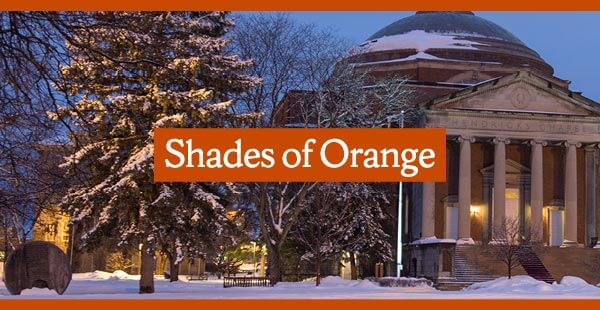 Shades of Orange Banner Image Hendricks Chapel in Winter Evening